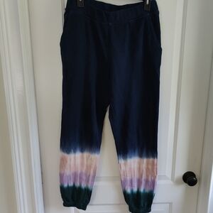 Wildfox Navy Tie-Dye Hem Joggers with Pink, Cream & Green